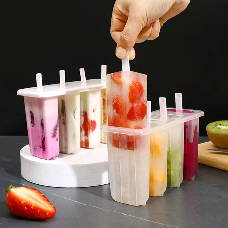 1 Set stampo per gelato 4 Set di stampi per ghiaccioli Ice Maker vassoio per il ghiaccio fai da te riutilizzabile con bastoncini e coperchio strumento da cucina creativo estate