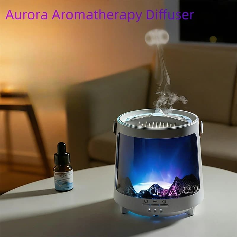 Nuovo Diffusore di Oli Essenziali Aurora con Effetto Fiamma, Umidificatore LED a 7 Colori per Casa