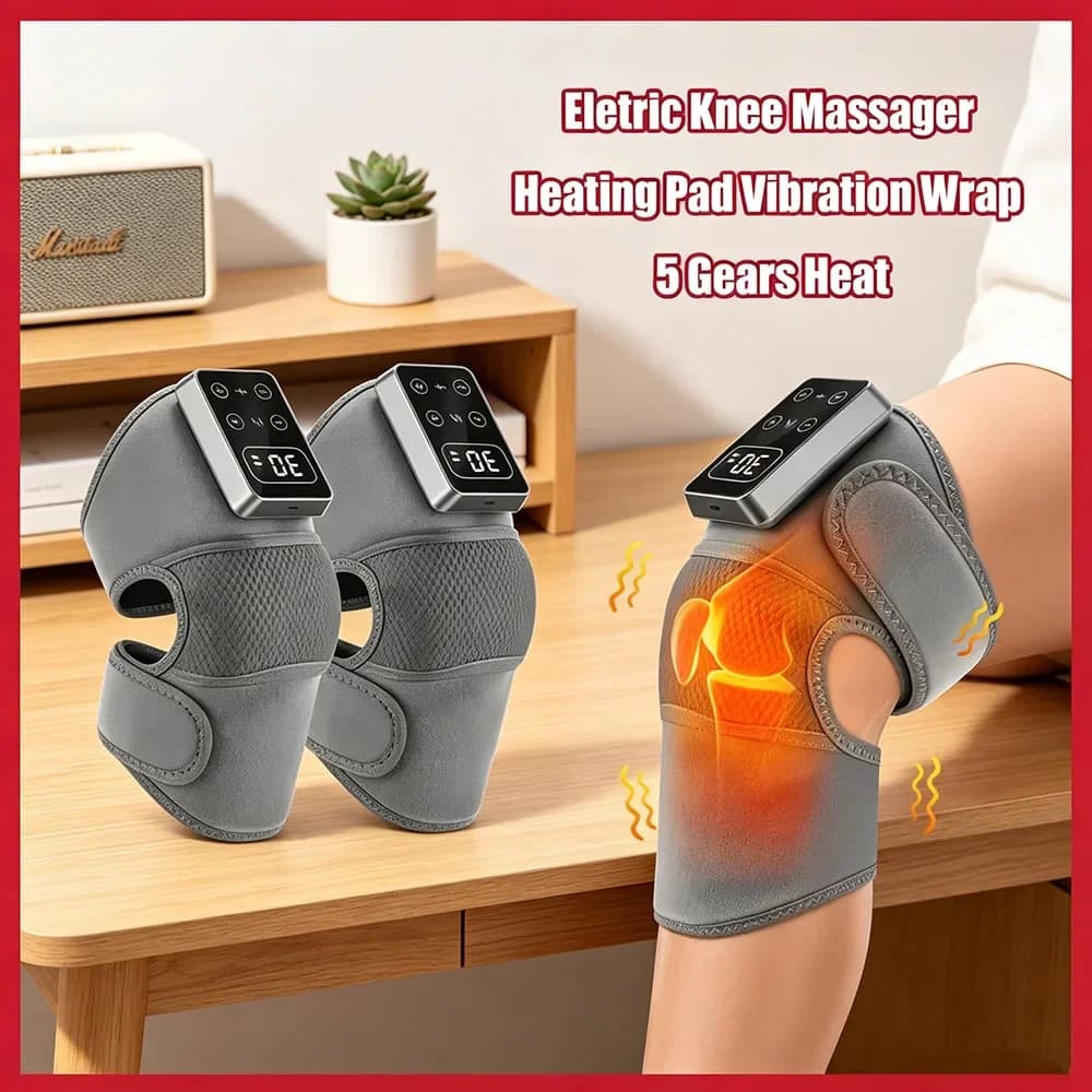 Supporto Elettrico per Ginocchio Aggiornato con 3 Vibrazioni, 5 Livelli, Compressione Calda, Massaggio per Spalla e Gomito, Protezione Ginocchio, Cura della Salute