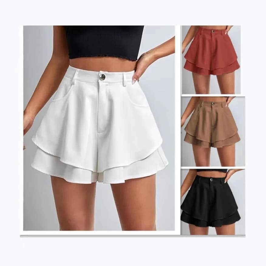 Pantaloncini da donna a vita alta, a doppio strato, larghi, casual, alla moda, micro svasati, colorati, estivi, nuovo arrivo, transfrontalieri