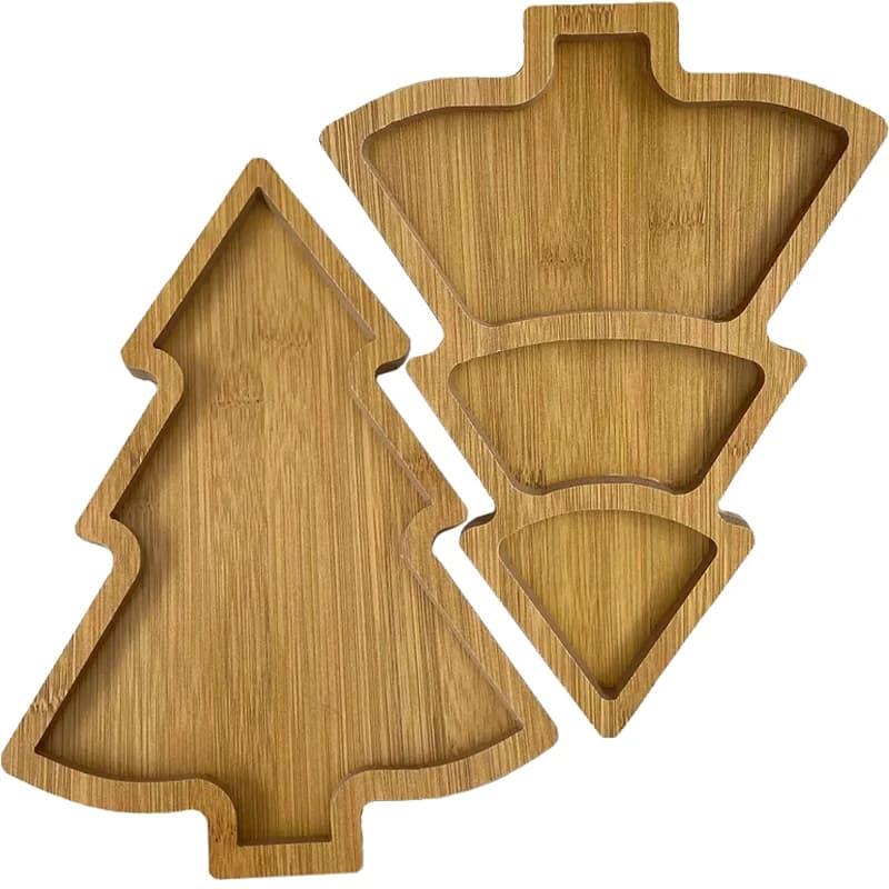 Christmas Board Wooden Tray Tree Shape Tableware Dried Fruit Snacks Multi Grid Wooden Tray Home Fruit Plate Desserts Sushi