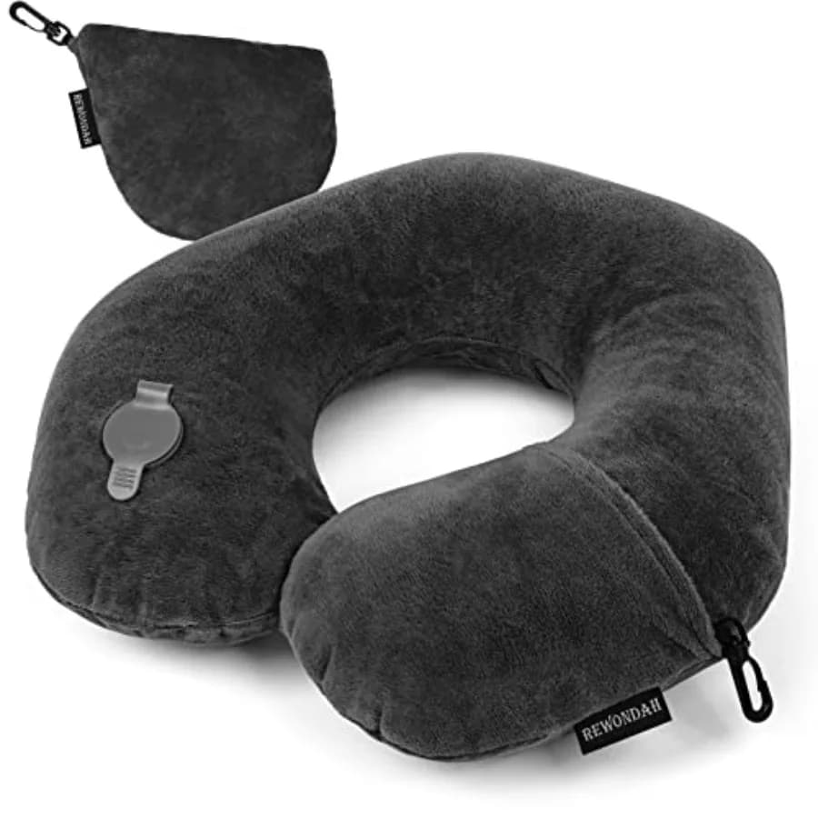 Inflatable Travel Pillow, Inflatable Neck Pillow for Traveling Airplane, Travel Pillow with Soft Velour Washable Cover, U Shape