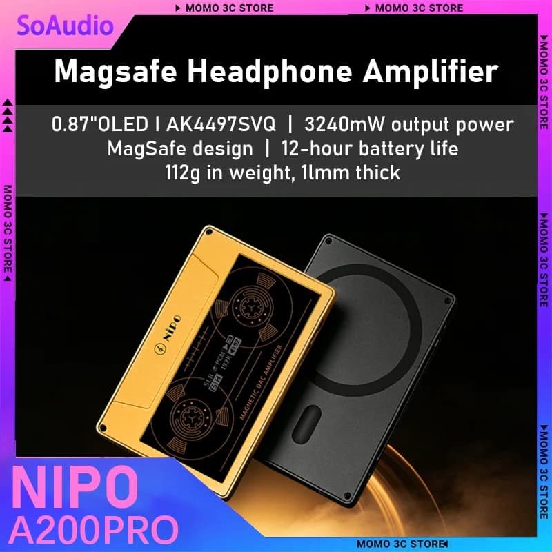Amplificatore per cuffie portatile Magsafe NIPO A200PRO, AKM AK4497SVQ, durata della batteria di 12 ore, uscita 3240 mW, OLED da 0,87'', uscita 3,5/4,4