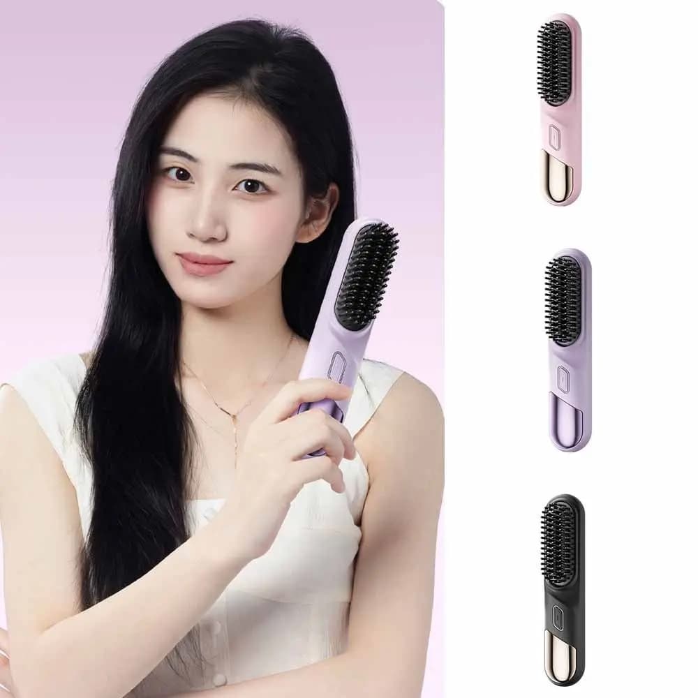 Piastra per capelli wireless ricaricabile tramite USB Piastra per pettine caldo con design antiscottatura a 4 livelli di temperatura riscaldata