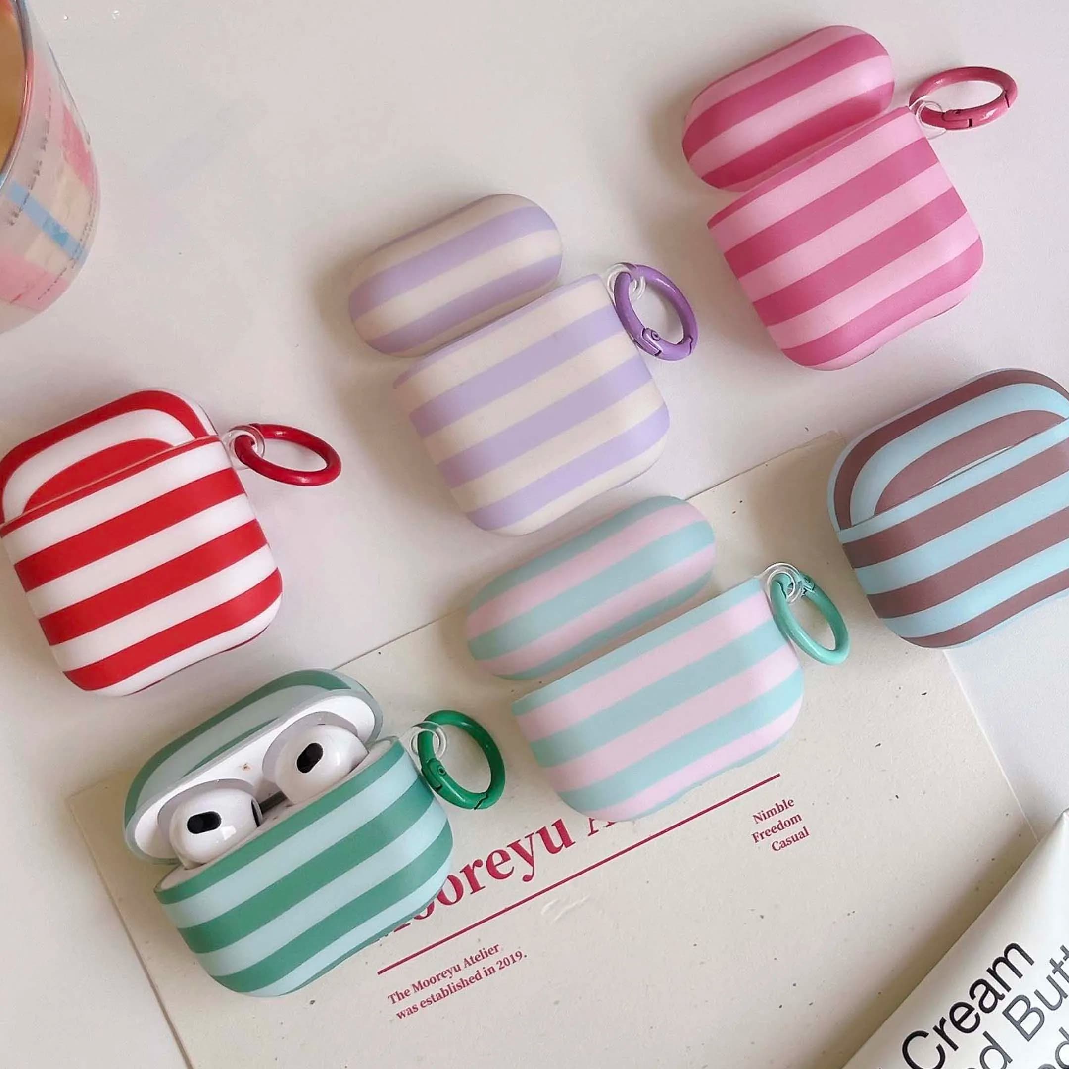 Colorful stripe imd shell for apple airpods 4 1 pro 2nd 3 2 cartoon earphone case wireless bluetooth charging box