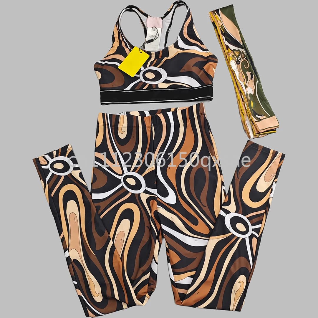 Classic Design Women's Brown Headband Yoga Sets with Letter Signature Logo Luxury Brand Sports Sets Lady Swimwear Beachwear