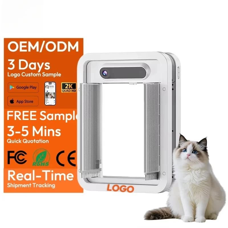 Porta Intelligente per Animali Domestici con Controllo APP, Telecamera 2K con Riconoscimento AI, Anti-Zanzare e Insetti, Batteria da 5000mAh per Cani e Gatti