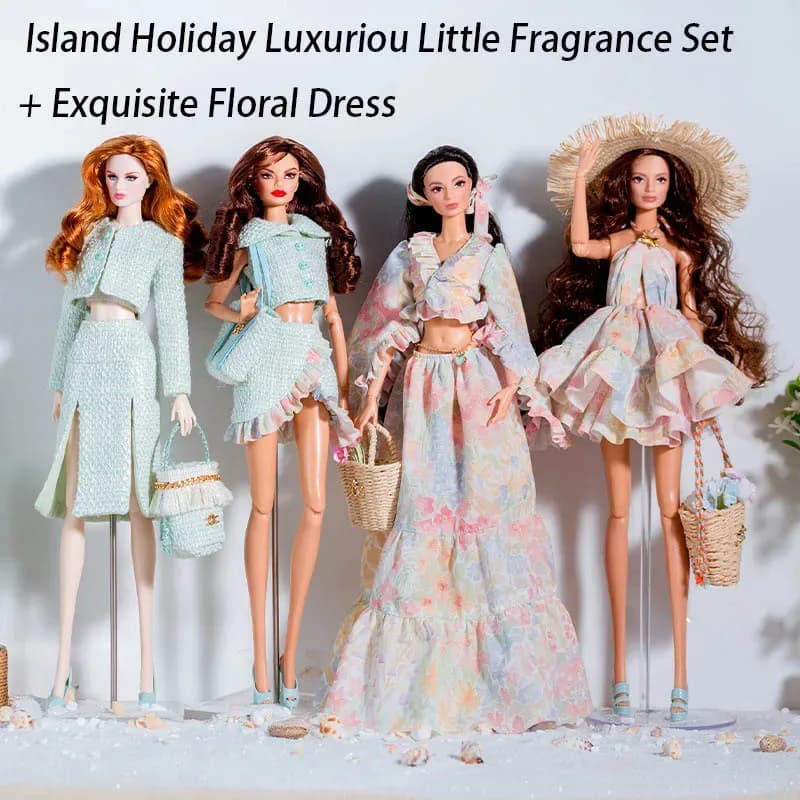 32 cm Supermodel Clothes Island Holiday Luxuriou Piccolo set di fragranze + squisito abito floreale 1/6 Doll Holiday Fashion Dress Up
