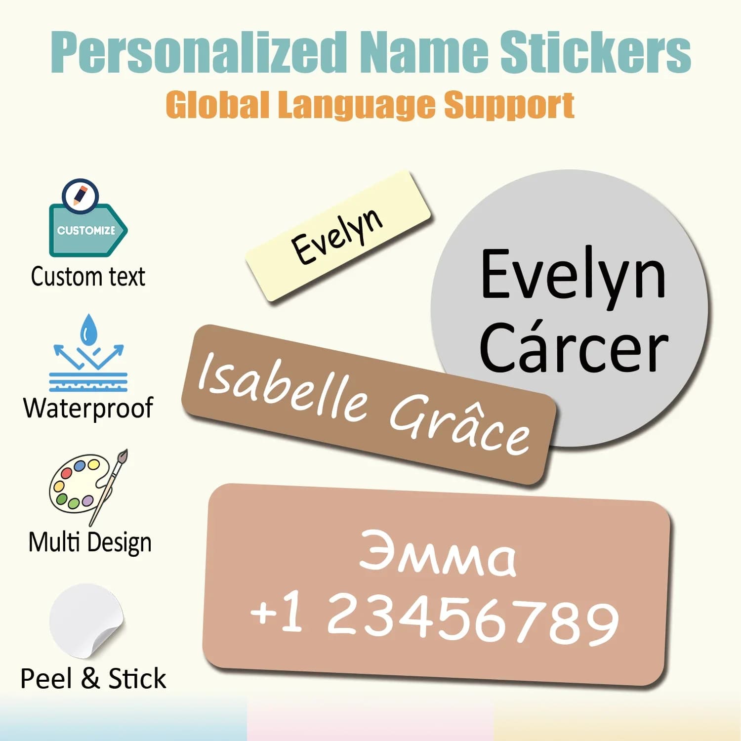 90pcs Personalized Name Stickers Waterproof Multi Size Color Custom Labels Stick on Tag Kids Teacher School Daycare Camp Pack 03