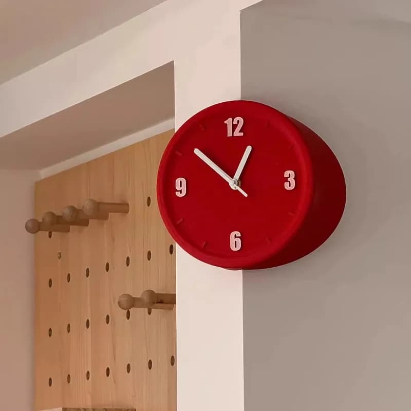 Orologio da Parete Rotondo Rosso Piccolo, Design Unico, Decorazione Classica, Orologio Digitale Moderno per Soggiorno