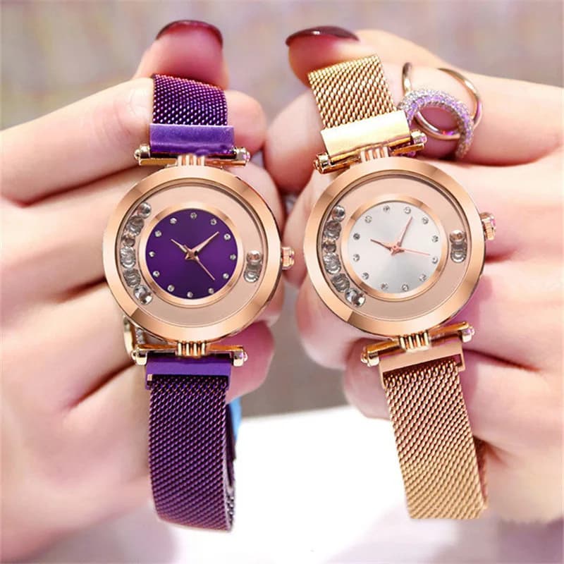 Orologio magnetico ad anello milanese per donna Orologio da polso al quarzo con quadrante di diamanti di lusso Orologio da polso con cinturino in maglia di acciaio inossidabile