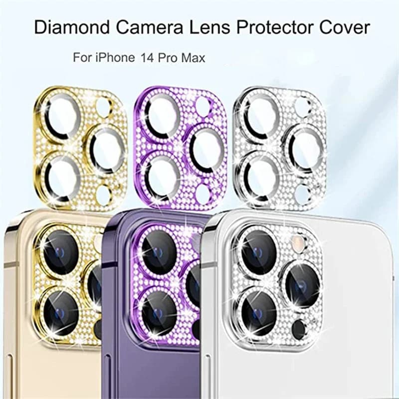 Nuova protezione per obiettivo fotocamera con diamanti alla moda per iPhone 16 15 14 13 Pro Max 14 Plus, protezione per schermo in metallo glitterato
