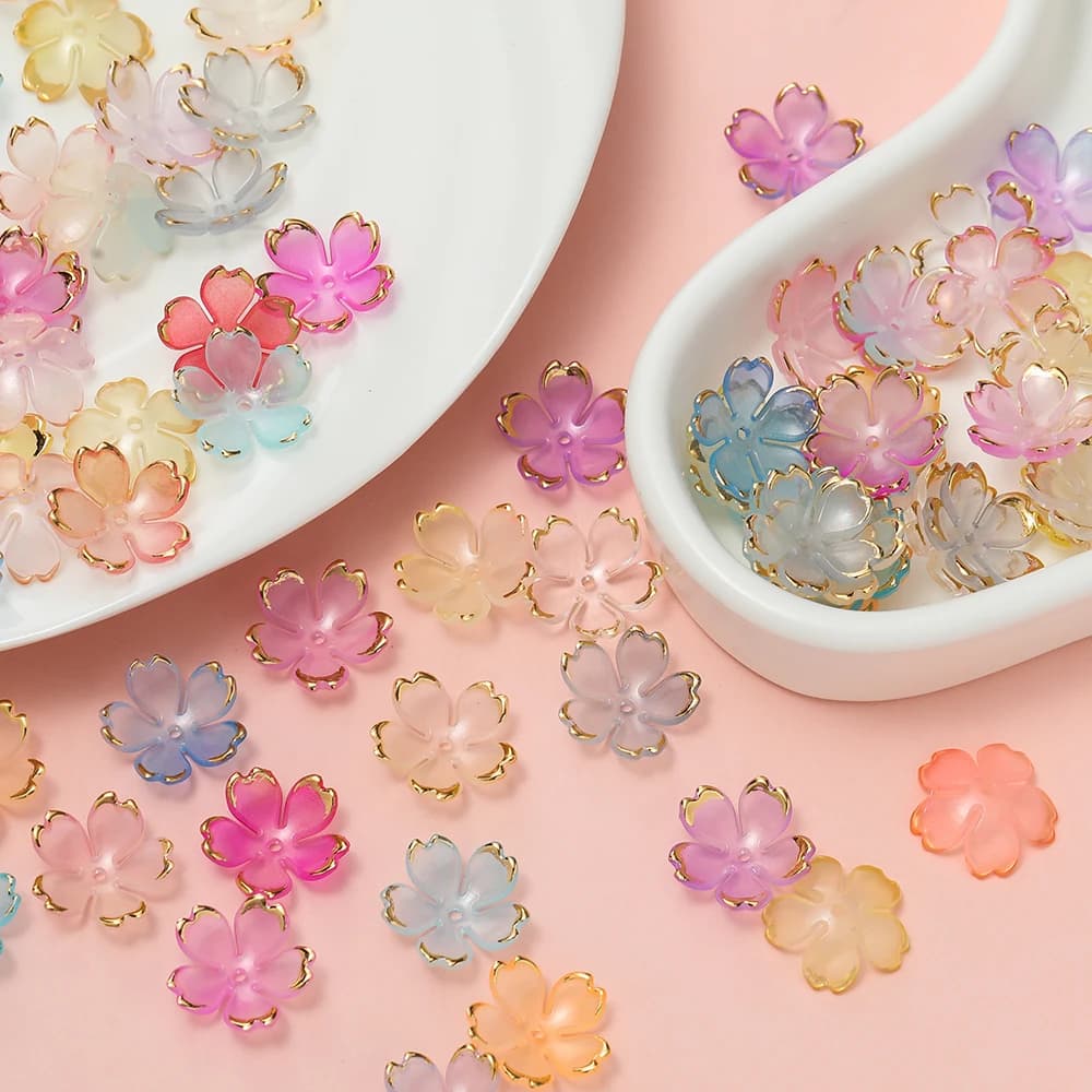 50 Pz/lotto 18mm Cambiamento Graduale Acrilico Cinque-Petal Fiore Perline Del Distanziatore Per La Produzione di Gioielli FAI DA TE Collana Del Braccialetto Orecchino Bead Cap