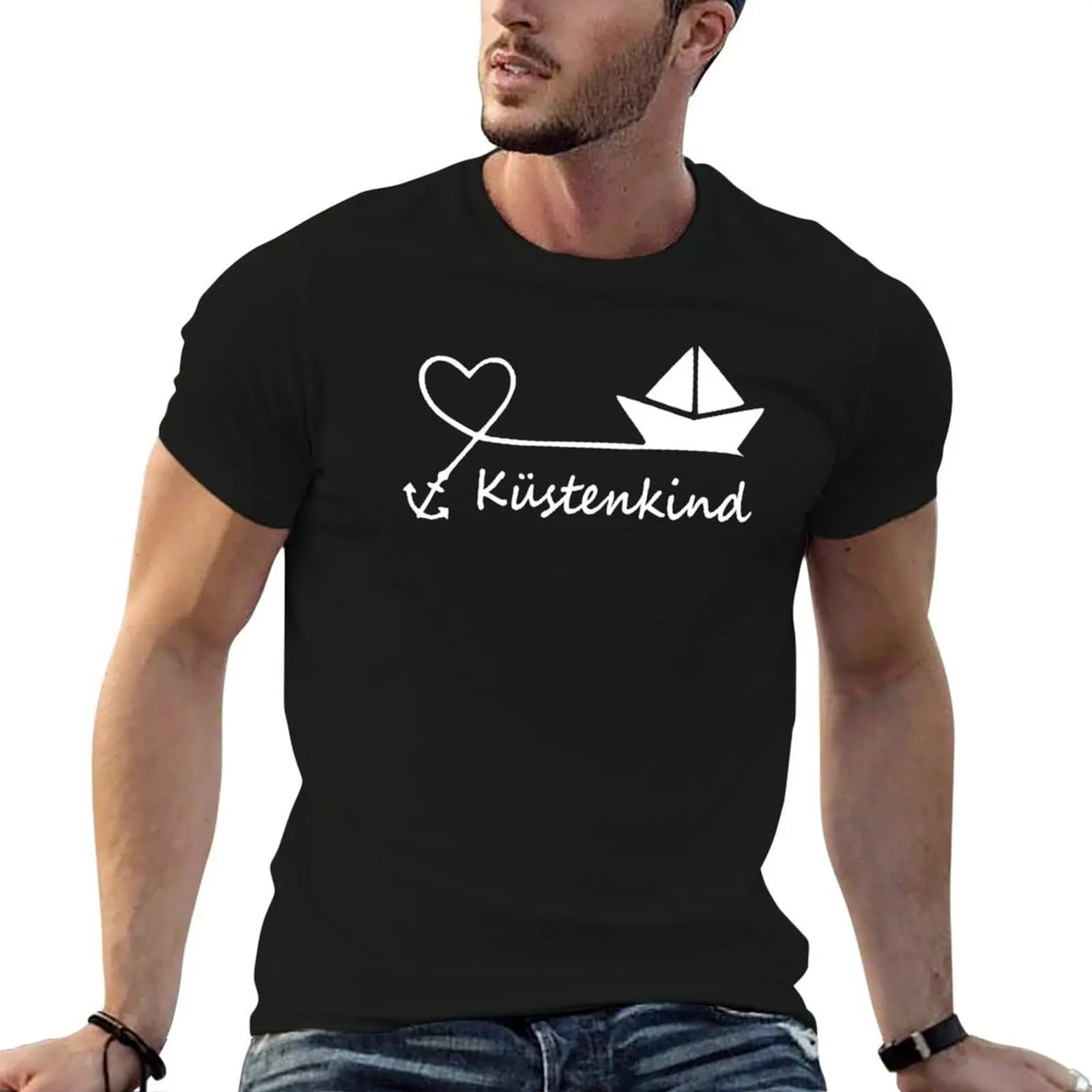 T-shirt Coastal Child Heart Anchor Boat, t-shirt da uomo, t-shirt slim fit da uomo, t-shirt estiva