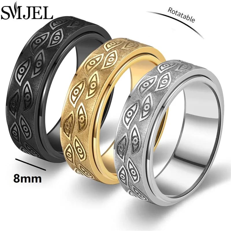 Occhi intagliati vintage Anelli in acciaio inossidabile 8mm Moda Fidget Spinner Anello Punk Gioielli da dito Anello girevole Regali antistress