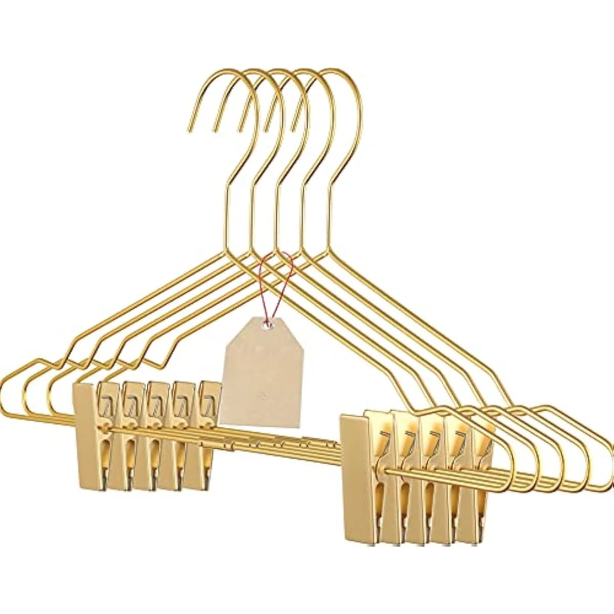 5 appendiabiti in metallo con clip, appendiabiti da 16,5 pollici, appendiabiti per pantaloni, abiti e cappotti, per conservazione ed esposizione, 2 pezzi (colore oro)