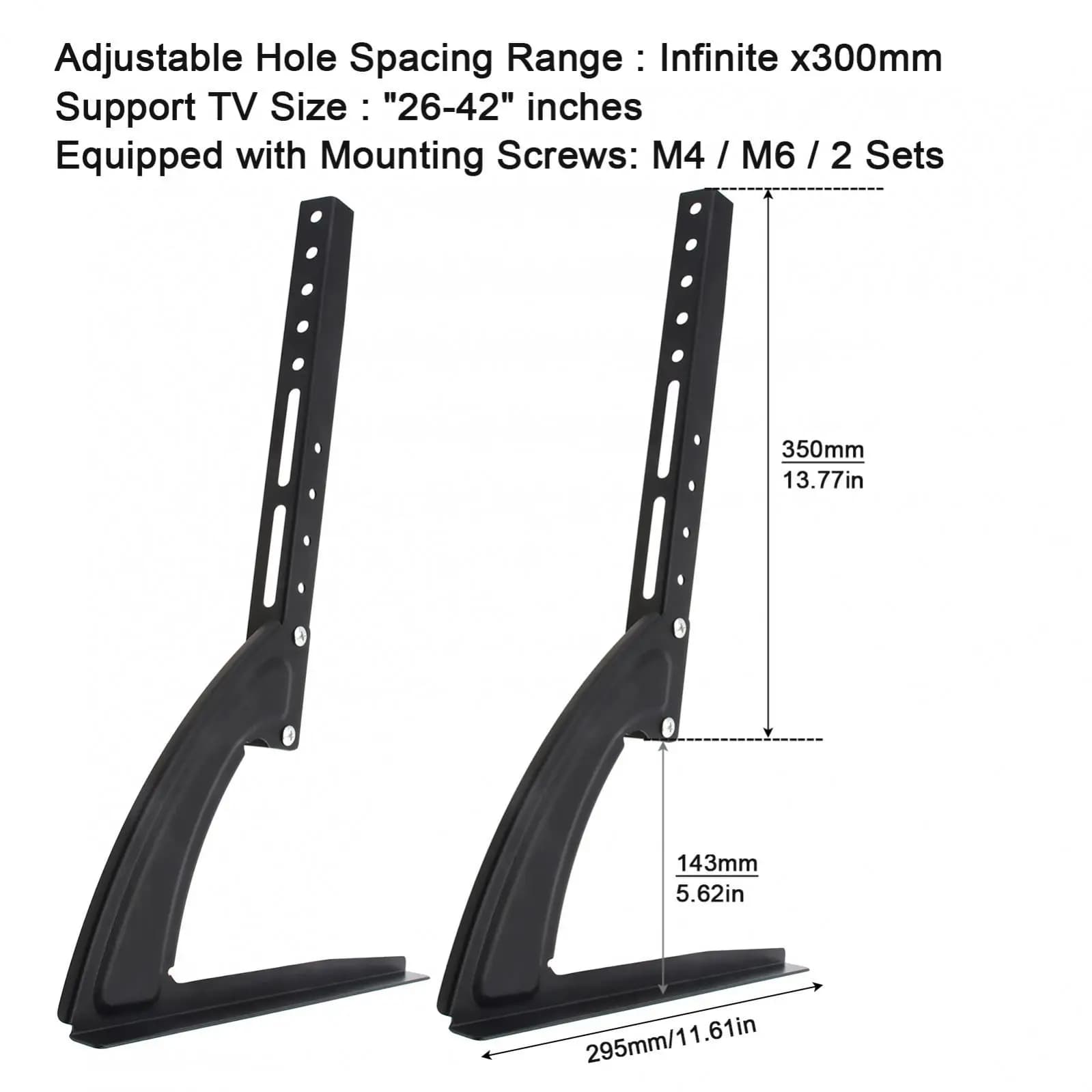 Staffe TV universali da 26''-43" Staffa base per supporto TV da 25 kg per staffa di montaggio per monitor regolabile in altezza per schermo piatto LCD al plasma