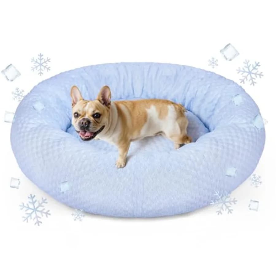 Cuccia a Forma di Ciambella per Cani - Letto Rinfrescante per Animali Domestici con Fondo Antiscivolo, Comodo per l'Estate, Lavabile e Portatile
