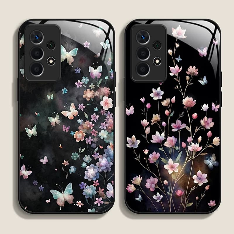 Custodia per telefono in vetro temperato con fiore floreale vintage per Samsung Galaxy A56 A72 A55 A54 A53 A52 A36 A14 A15 A50 Cover