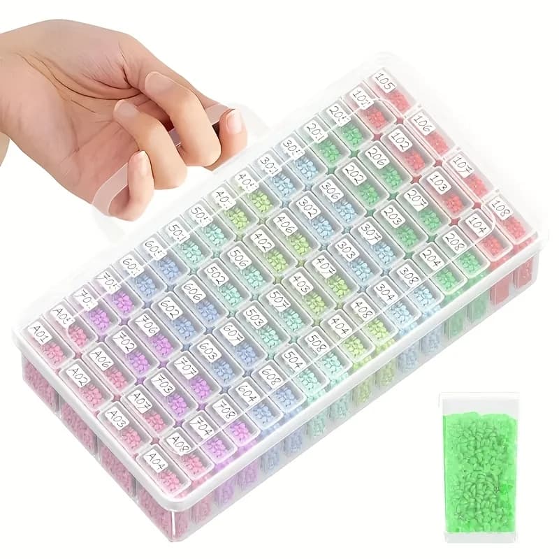Set di 64 Contenitori Trasparenti in Plastica per Diamond Painting, Organizer Portatile per Perline, Nail Art e Piccoli Oggetti con Etichette