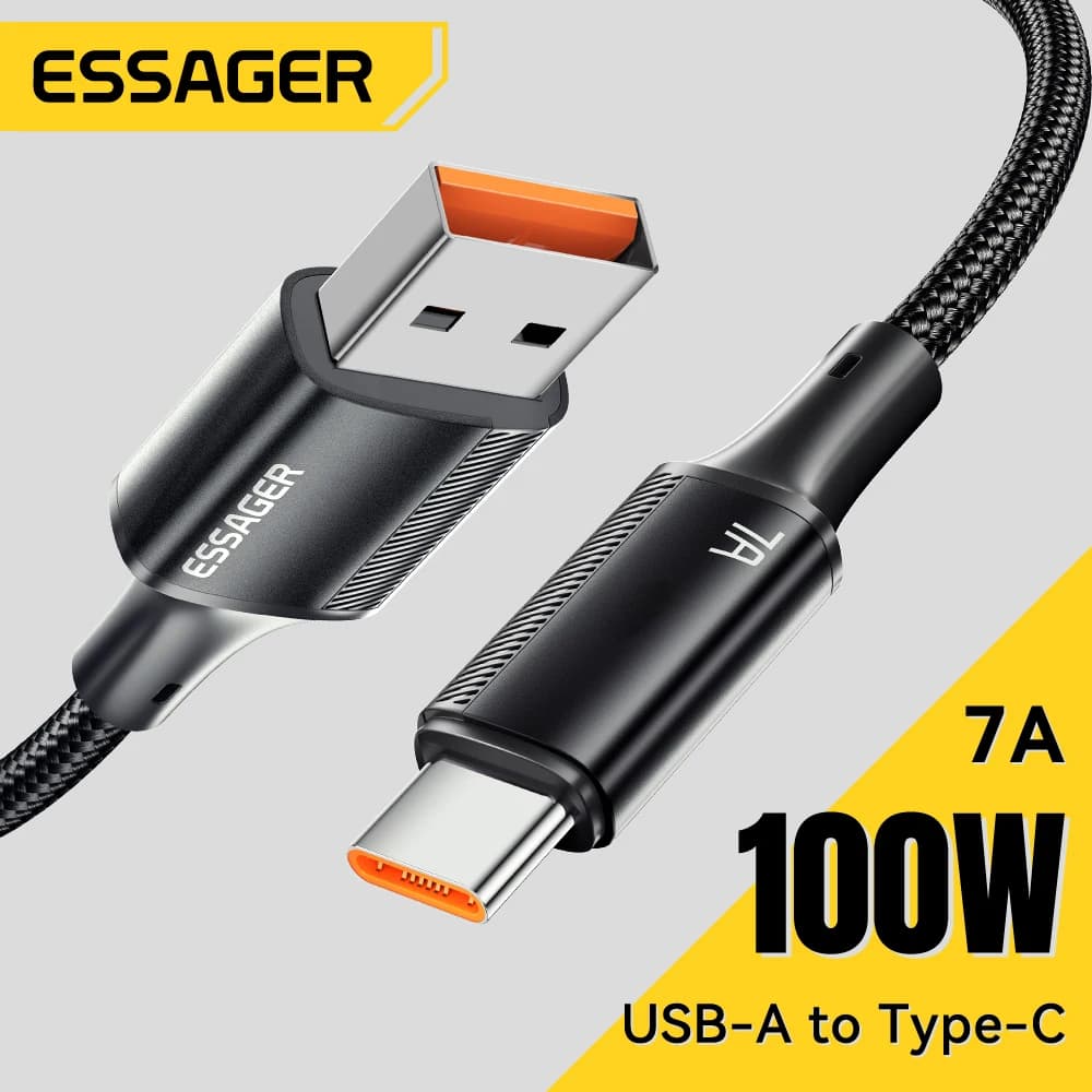Essager 7A USB Type C Cable For Realme Huawei P40 Pro 100W Fast Charging Cable USB-C Charging Data Cable For Samsung Xiaomi Poco F3