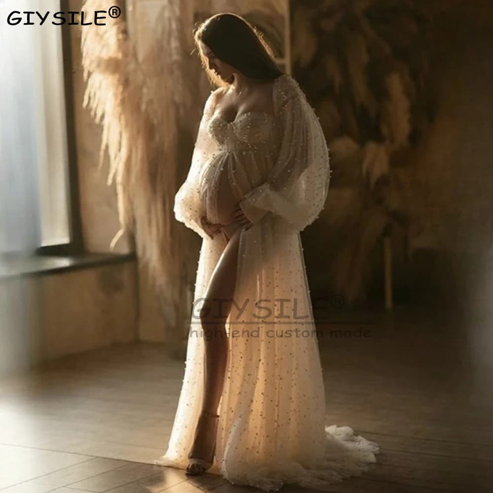 GIYSILE Abiti da sposa premaman personalizzati per le donne incinte 2025 Abiti Chic Boho Manica lunga Abiti da sposa da spiaggia da sposa
