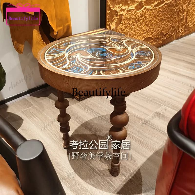 a55 Pisces play lotus round coffee table living room corner table all solid wood building block tower coffee table