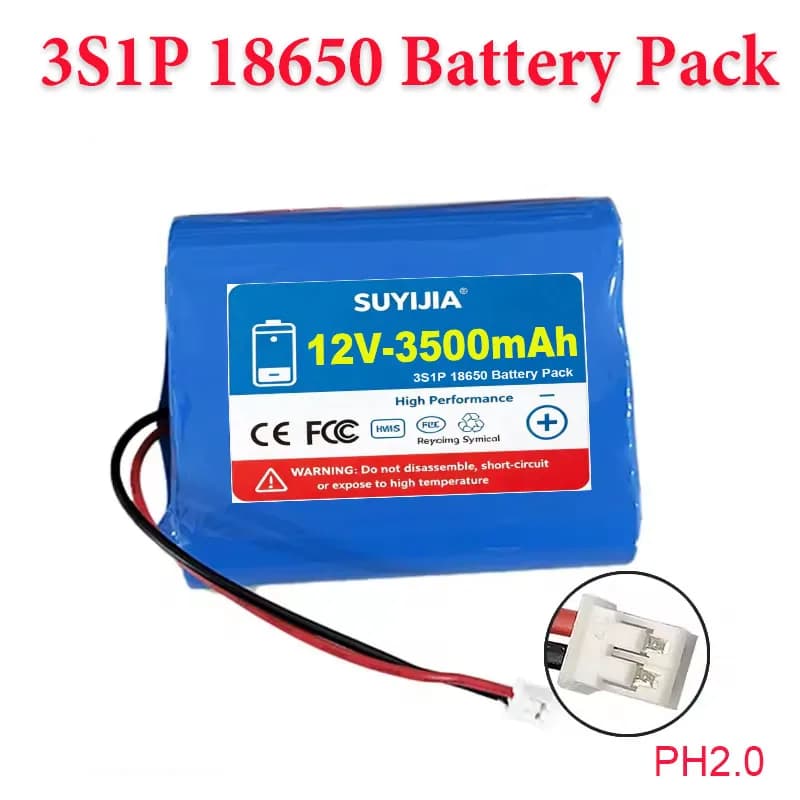 3S1P 18650 Li-Ion Battery Pack 12.6V 3500mAh 11.1V Lithium Ion Battery 18650 Used for CCTV, Camera, Backup Power Supply