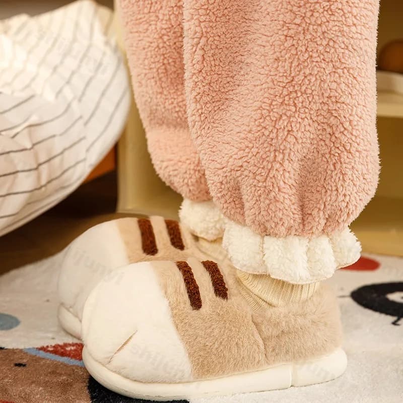 Pantofola da casa invernale calda da donna, gatto sfocato, zampa di tigre, artiglio, pelliccia, peluche, coperta, uomo pigro, scarpa da casa pelosa termica, divertente infradito piatto