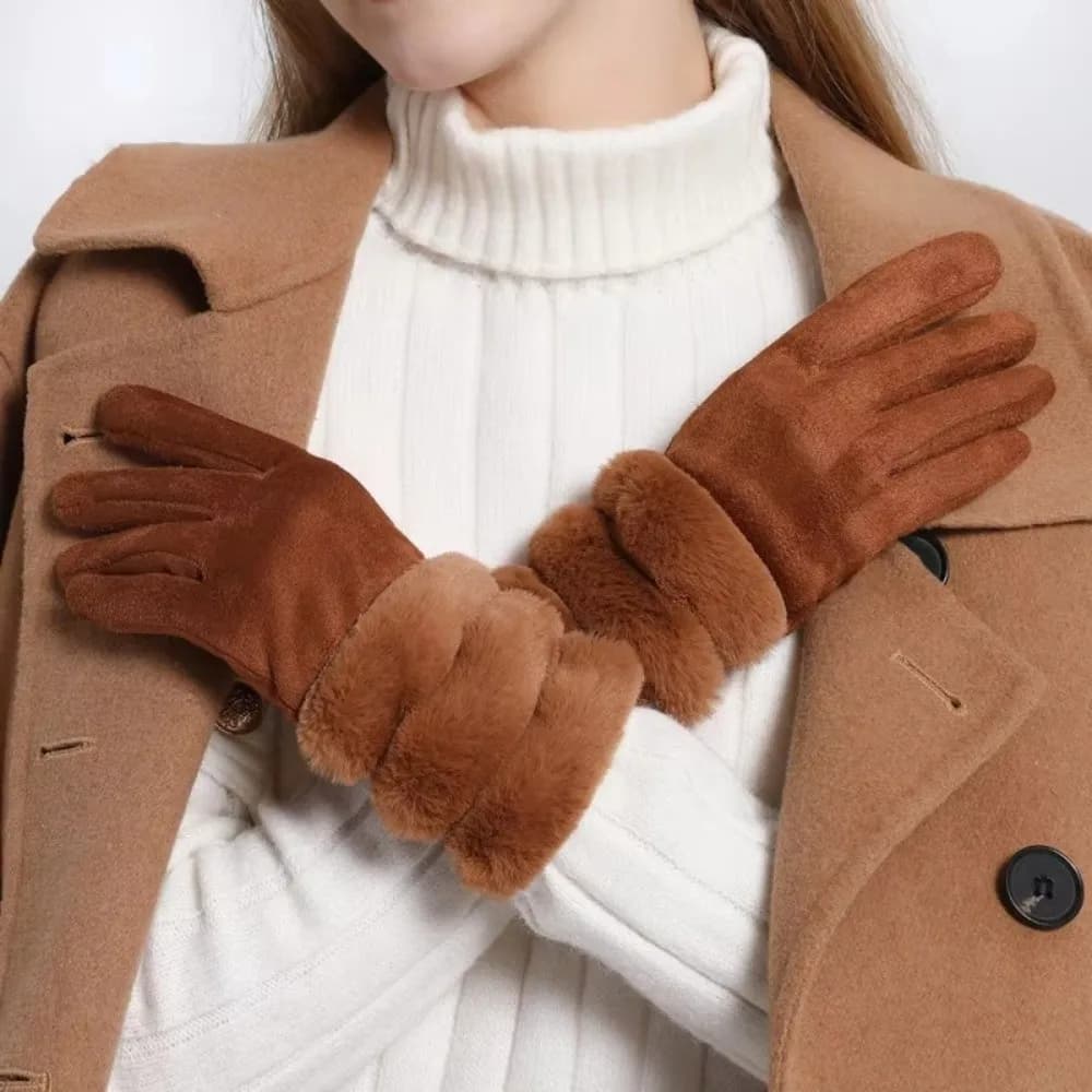 New Winter Women Fleece Gloves Thickened Suede Touch Screen Gloves Soft Wrist Drive Cycling Gloves