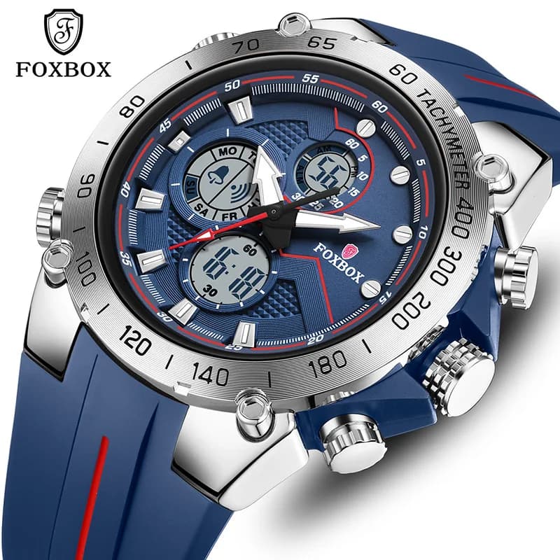 Orologio da uomo FOXBOX Orologio militare a LED con doppio display, orologio da polso al quarzo luminoso, orologio alla moda, orologio da uomo impermeabile, relogios masculino+BOX