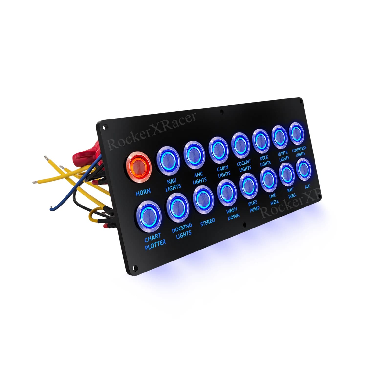 16 Way Marine Switch Panel Waterproof IP67 LED Push Button for Boat Nav/Anchor Lights Bilge Pump Horn Acc Bait Well