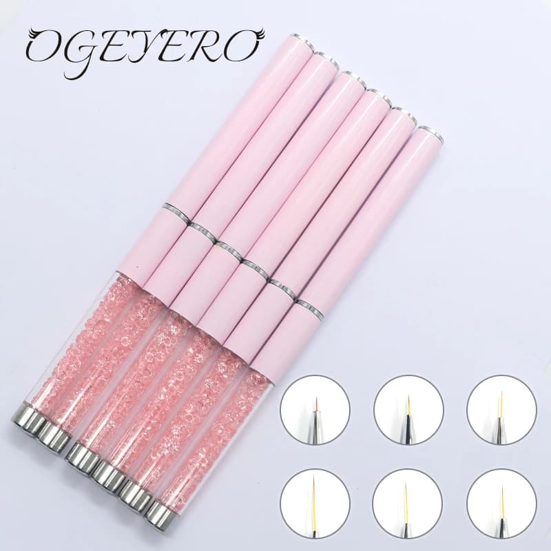 Pennelli professionali per nail art Pennello per linea per unghie Penna per pittura gel UV rosa Pennello per nail art intagliato Pennello per strass 3D per manicure