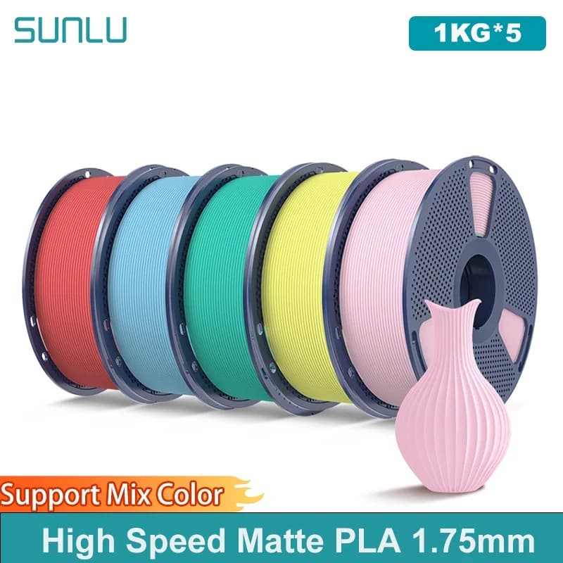 SUNLU 5KG High Speed Matte PLA Filament 1.75mm 1kg Spool (2.2lbs) High Speed Printing Filament Fit Most FDM Printer