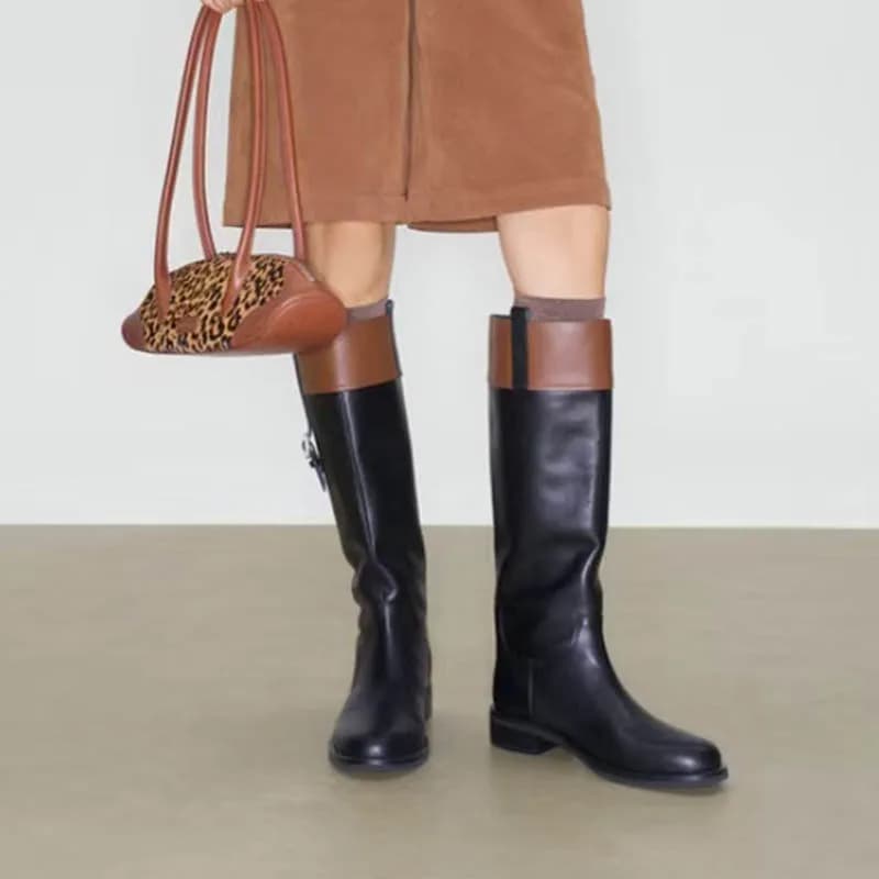 Women Knee High Boots for Woman's Round Toe Slip-On Square Heel Mixed Colors Low Heels Shoes Ladies Knight Mid-calf Autumn Boots