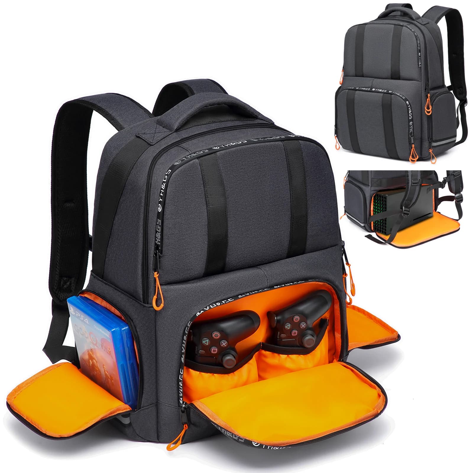 Game Backpack compatible with Xbox Series X/S console bag with separate storage console headphone pockets for gaming accessories