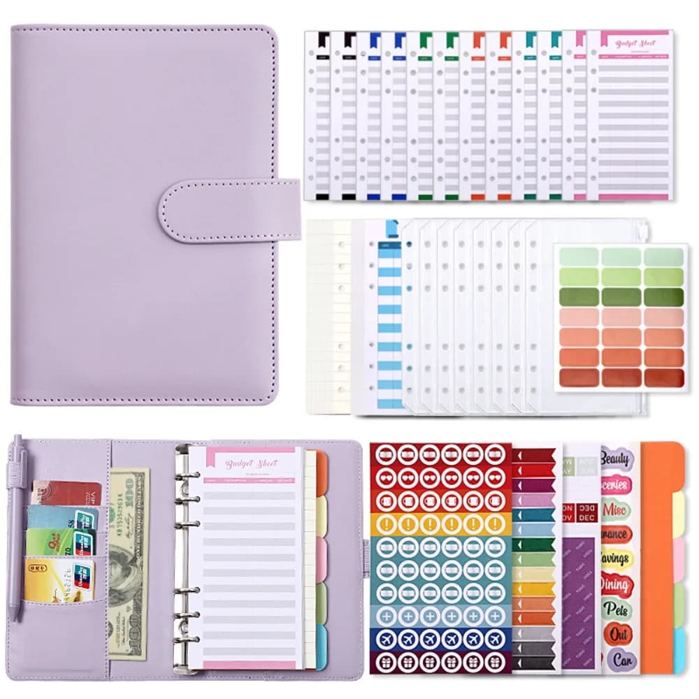 PLRBOK A6 Budget Planner Busta per contanti Risparmio di denaro 6 anelli Macaron Raccoglitore con fibbia magnetica Gestione finanziaria Notebook ad anelli