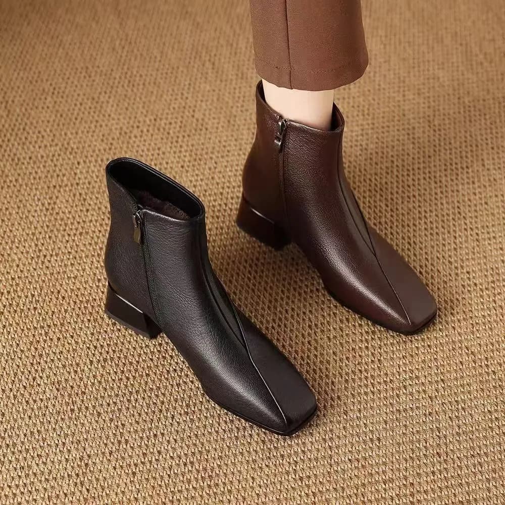 British style short boots for women in autumn and winter 2025 new bare boots thick heel plus size short boots for women