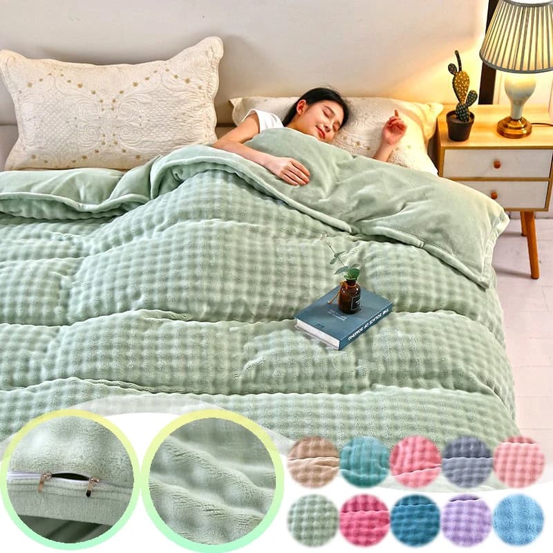 Copripiumino in velluto di latte a bolle extra spesse Coperta a doppio uso Biancheria da letto morbida e accogliente in peluche a doppia faccia calda invernale per la decorazione della camera da letto