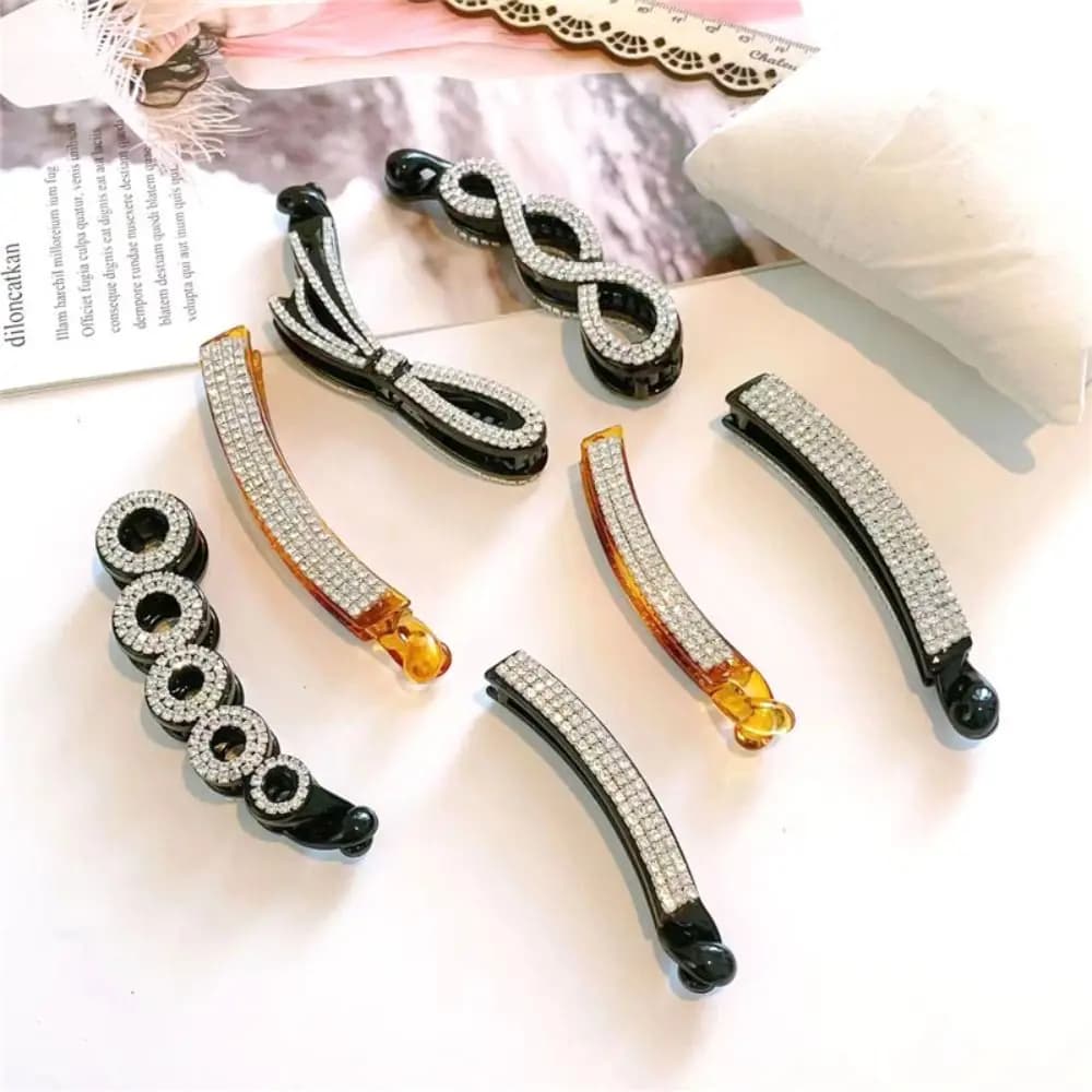 Cute Korean style strass banana clip horsetail forknot bowknot hair curl claw for hair vertical clip for woman