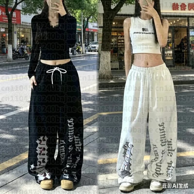 Retro Y2K Women's and Kids Wide Leg Track Pants Casual Street Dance Baggy Joggers Pants Trendy Print Letter Design Versatile