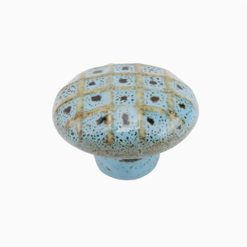 Maniglia per cassetto rotonda a foro singolo blu Maniglia per porta dell'armadio per mobili con design a griglia in ceramica Maniglia per armadio per camera dei bambini