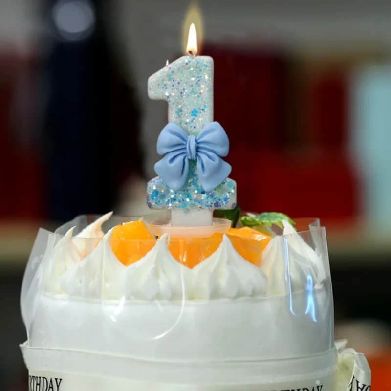 Creative Digital Candle with Blue Bow for Birthday Cake Handmade Birthday Candle Party Supplies Decorative Candle