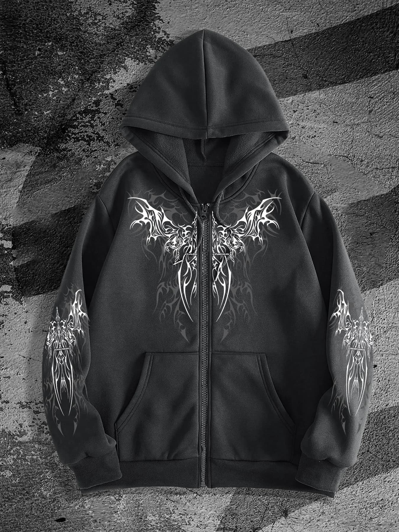 Felpa con Cappuccio e Zip dal Design Stampato in Stile Dark, Bestseller Originale, Tendenza Moda Streetwear