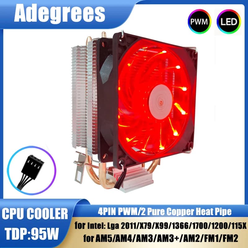 2 tubi di calore CPU Cooler Tower 3PIN/4PIN PWM 90MM LED Ventola di raffreddamento a luce rossa per LGA 1366 1150 1155 1200 1700 X79 X99 2011 AM3 AM4