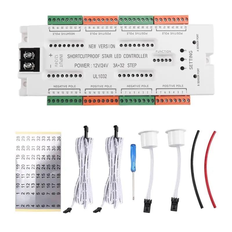 LNHF DC12V/24V Ladder Night Light 32 Channels Stair LED Motion Sensor Light Prevent Short Circuit Controller