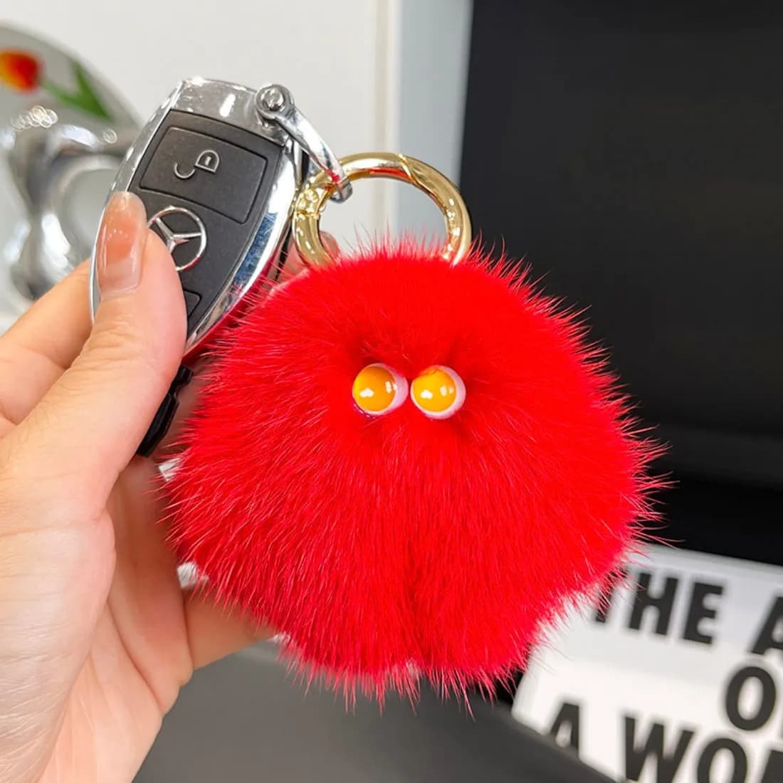 Luxury 8Cm Fluffy Real Mink Fur Backpack Plush Doll Keychain Creative Car Key Chain Metal Ring Pendant For Women Bag Accessories