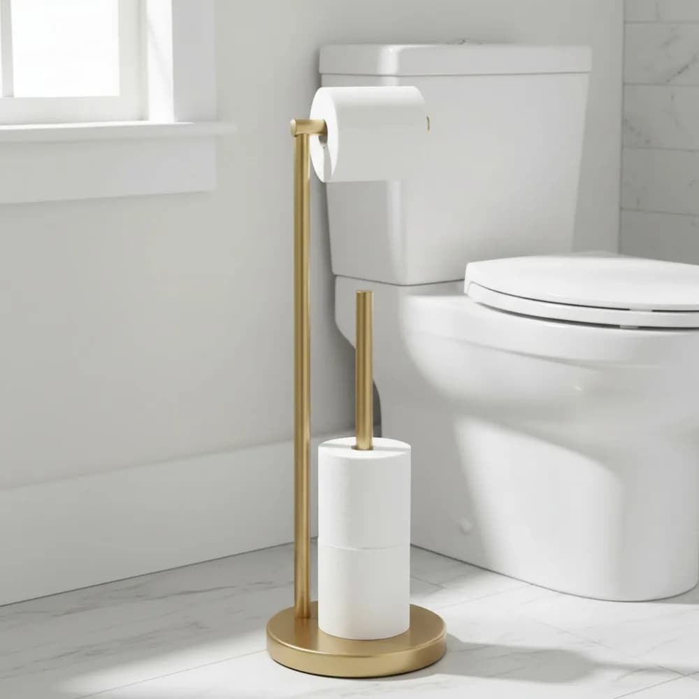 Supporto per carta igienica indipendente con funzione di riserva, finitura oro spazzolato per bagno e cucina