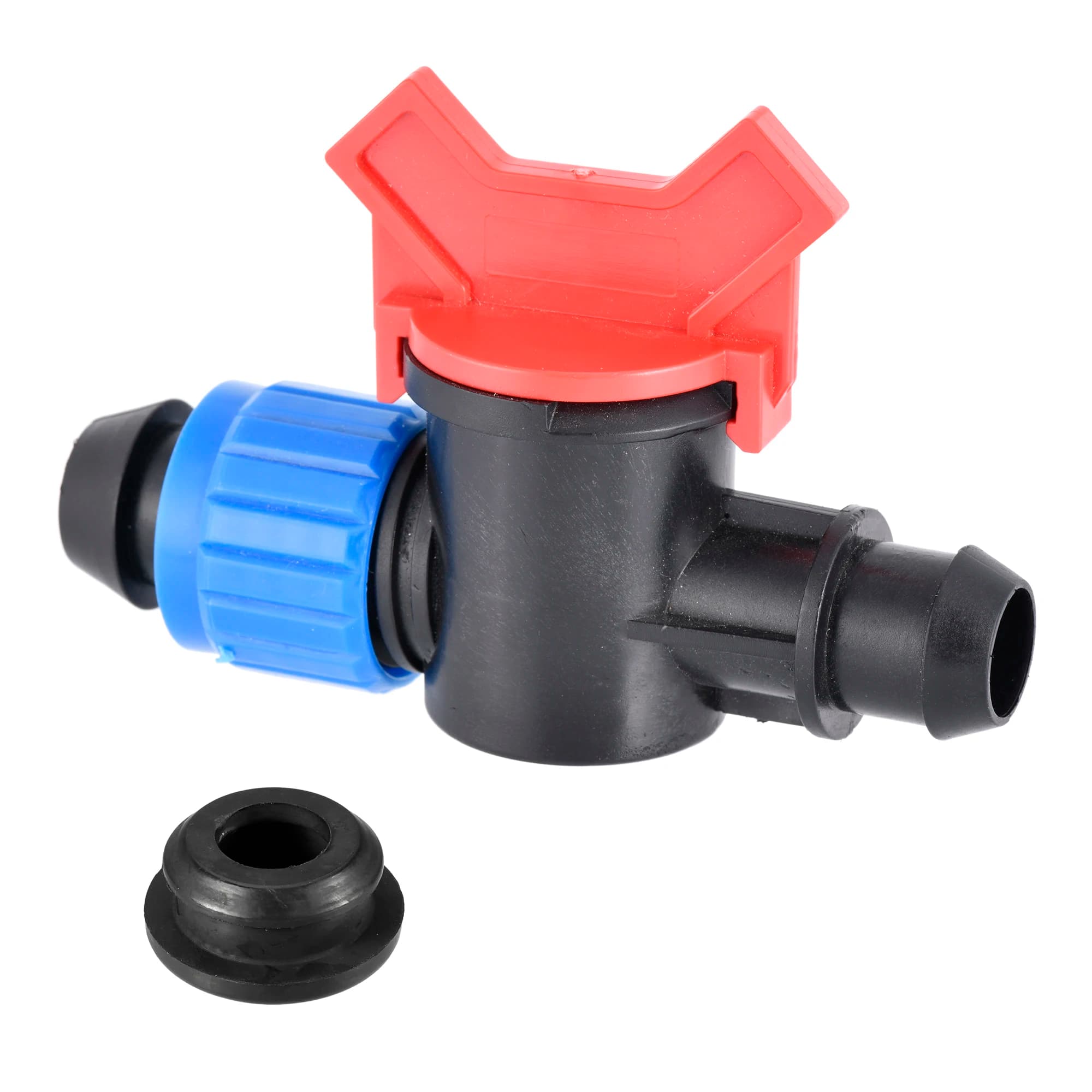 Connettore per tubo dell'acqua da giardino con chiusura a sfera blu da 20 mm, giunto per il controllo del flusso di irrigazione, labirinto, cintura antigoccia