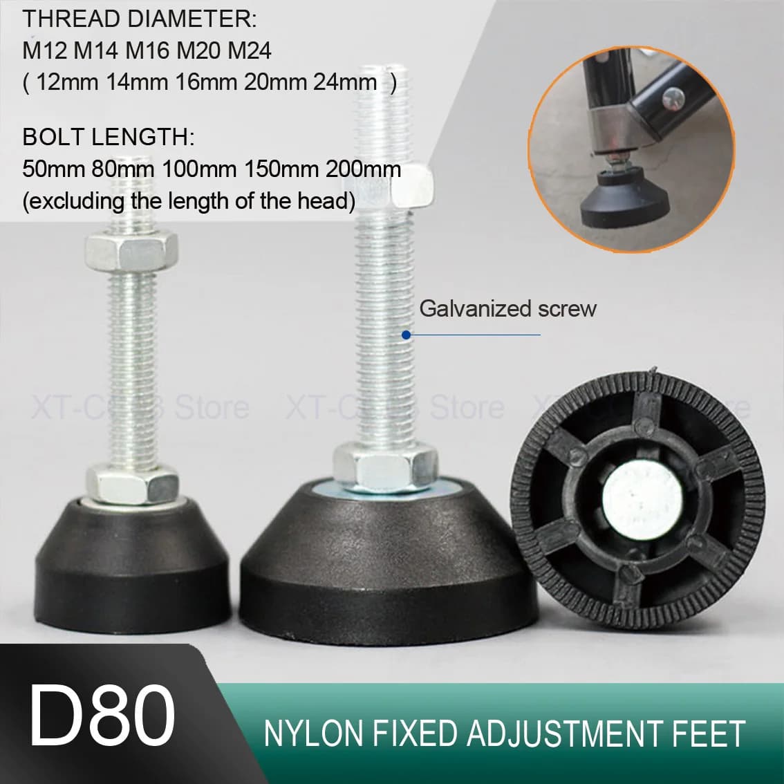 1/2/4 pezzi D80 M12 M14 M16 M20 M24 piedini di livellamento regolabili antiscivolo cuscinetti per gambe per mobili in nylon fresatrice tazza del piede base fissa